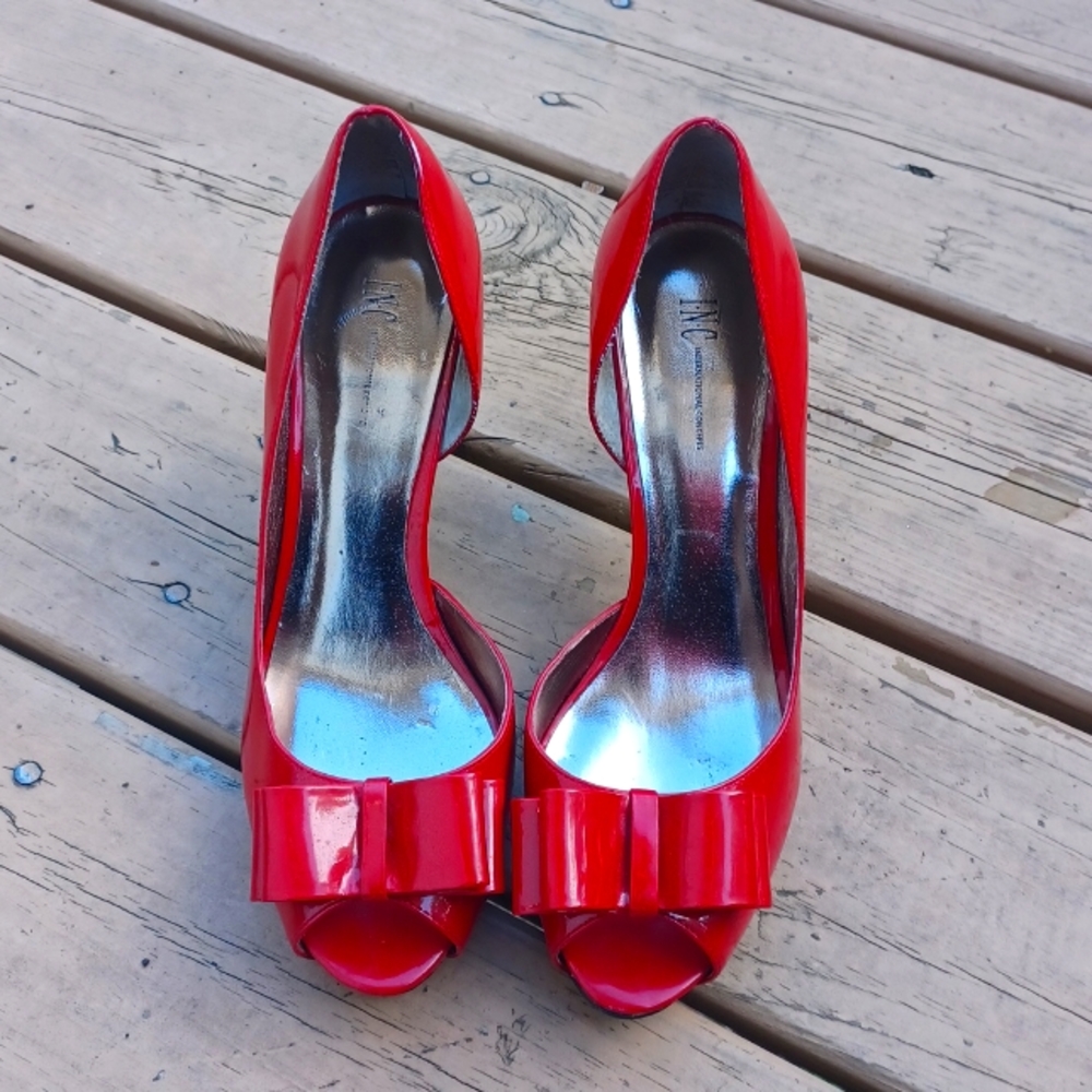 Red Open Toe Bow Pumps